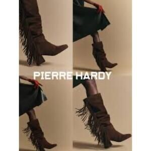 Pierre Hardy Texas Thigh High Fringe Boots in Chocolate Suede 39